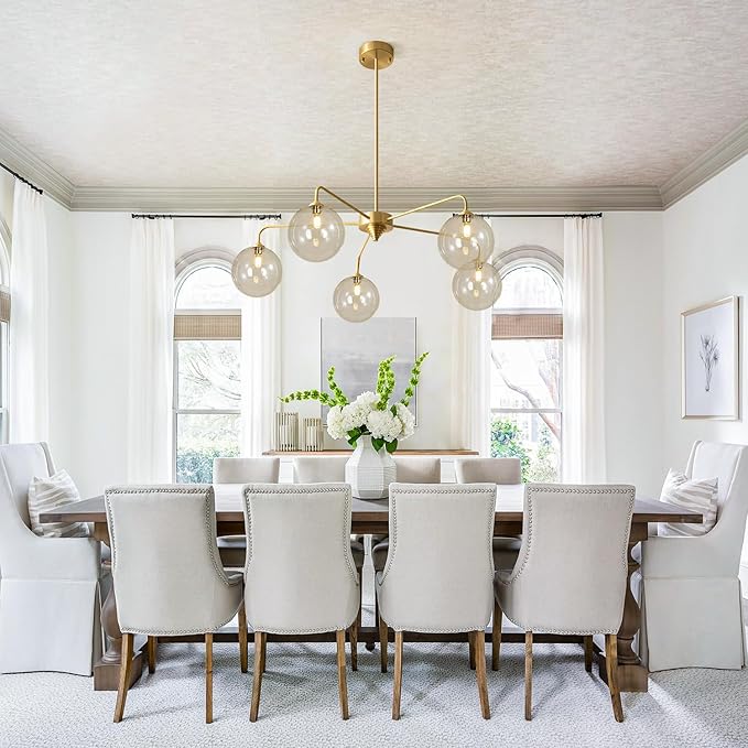 Mid Century Modern Sputnik Chandelier Brass Gold Chandelier Cognac Clear Glass Globe Sputnik Chandelier for Kitchen Dining Room Bedroom