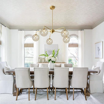 Mid Century Modern Sputnik Chandelier Brass Gold Chandelier Cognac Clear Glass Globe Sputnik Chandelier for Kitchen Dining Room Bedroom