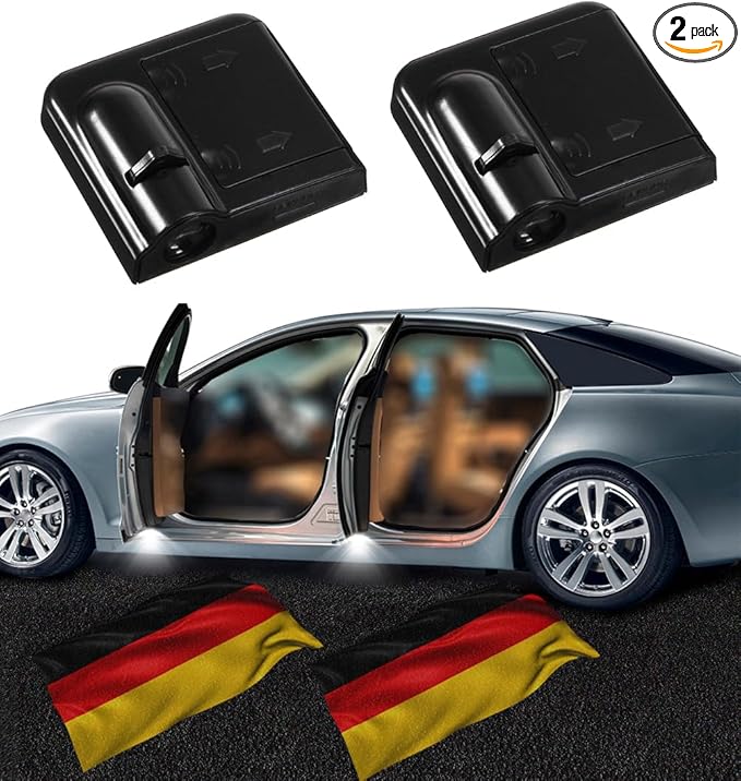 NewL 2 Pcs Led Car Door Welcome Light German Waving Flag Logo Symbol Projector Lights Ghost Shadow Light