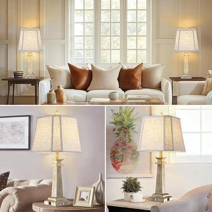 27.5" Table Lamps Set of 2, 3-Way Dimmable Touch Lamps for Nightstand, Farmhouse Table Lamp for Living Room and Bedroom with USB A+C Charging Ports, Bulbs Included (Antique White)