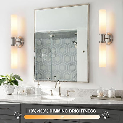 Wall Sconces Set of Two,Brushed Nickel Bathroom Sconces Wall Lighting with White Glass, Modern Sconces Wall Decor Set of 2 Wall Light fixtures for Bathroom Mirror Living Room Hallway Bedroom Wall Lamp