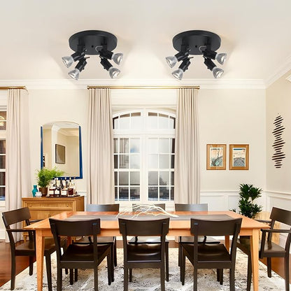 4-Light Kitchen Ceiling Spotlight，Multi-Directional Track Lighting Fixtures Ceiling with Open No Shade Design, Black Ceiling Light for Kitchen Island, Sink,Dining Room, (E26, Bulb Not Included)