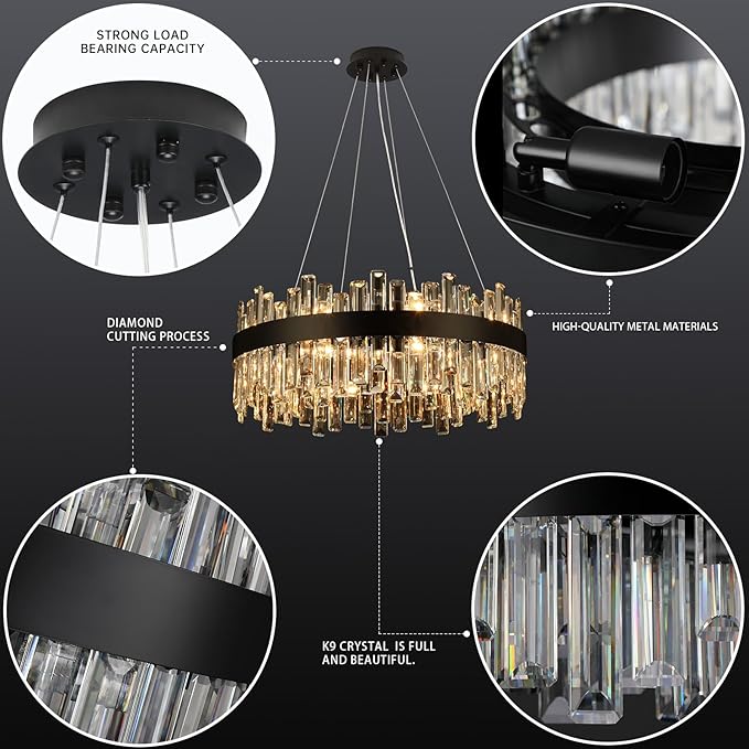 Crystal Chandeliers for Dining Room Lights Fixtures, 16 Lights Luxury Gold Modern Chandeliers for Bedroom, 2-Tier Round Crystal Lighting Fixtures for Living Room Entryway Kitchen Island D24 Inch