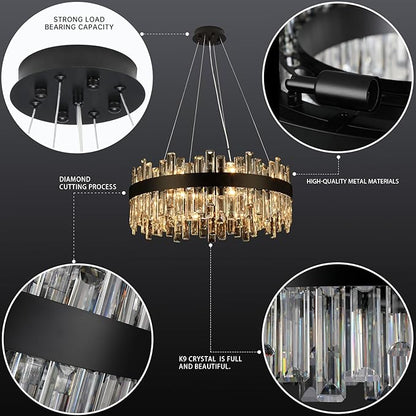 Crystal Chandeliers for Dining Room Lights Fixtures, 16 Lights Luxury Gold Modern Chandeliers for Bedroom, 2-Tier Round Crystal Lighting Fixtures for Living Room Entryway Kitchen Island D24 Inch