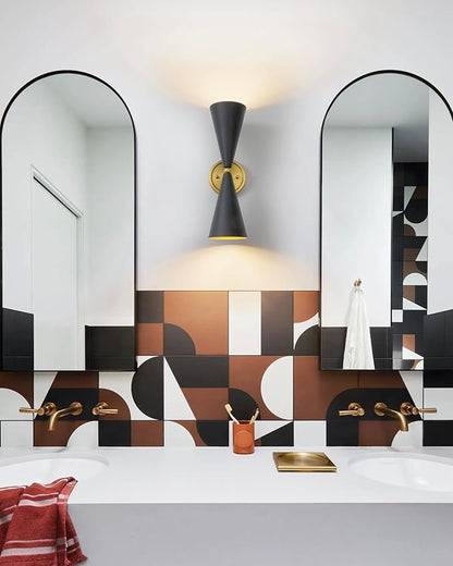 Modern Black Gold Wall Sconce, Vintage Double Heads Up and Down Sconces Wall Lighting, Indoor Hardwired Wall Lamp Fixture for Bathroom Bedroom Living Room Hallway