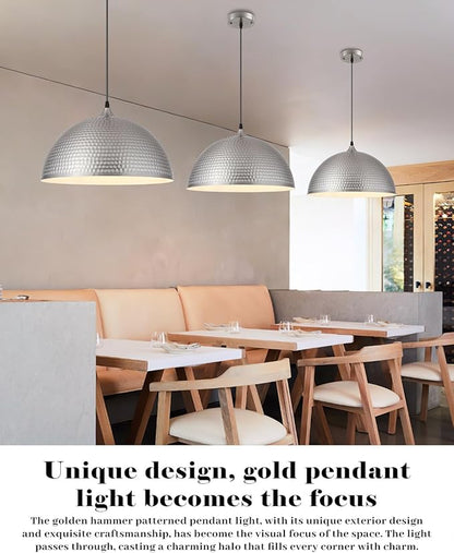 Brushed Nickel Pendant Light 16 inch, Hammered Large Dome Pendant Light, Industrial Farmhouse Pendant Lights Kitchen Island, Island Pendant Lights for Kitchen, Dining Room Living Room 2 Pack