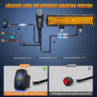 Nilight Led Light Bar 12 Inch Amber 300W Spot Flood Combo Waterproof Triple Rows Off Road Fog Light with 5Pin Rocker Switch Wiring Harness Kit-1 Lead