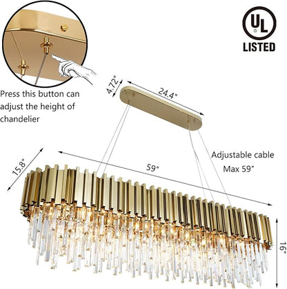 Gold Crystal Chandeliers Dining Room Rectangle L59'' Modern Crystal Chandelier Lighting 22 Light Contemporary Ceiling Light Fixture Chandelier Over Dining Table Golden Extra Large