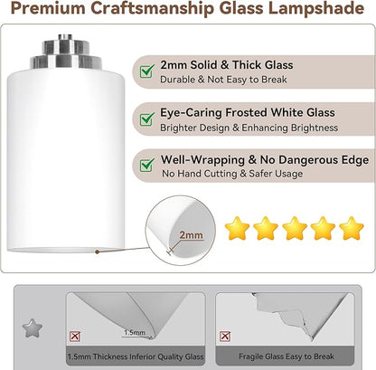 Brushed Nickel 4-Light Bathroom Light Fixtures, 27" Modern Vanity Lights Over Mirror with Milky White Frosted Glass Shade, Classic Wall Light Fixture for Mirror Living Room Cabinet Bedroom Porch