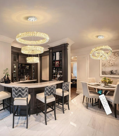 Modern Crystal Chandelier 36W Dimmable LED Ceiling Light Fixture with Remote Luxury Adjustable Pendant Light for Living Room Dining Room Silver