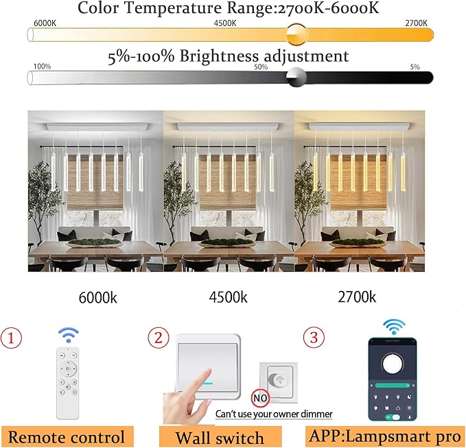 Modern LED Dimmable Crystal Column Chandelier Living Room Rectangular Crystal Chandelier Pendant Light for Dining Room Adjustable Height 8-Light Silver