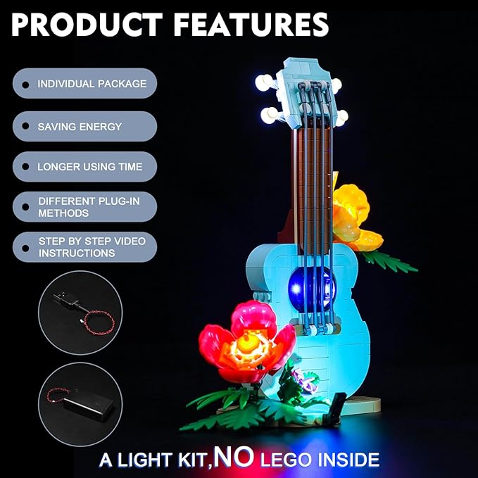 BrickBling LED Light Only, Compatible with Lego Creator 3 in 1 Tropical Ukulele 31156, Creative Lighting Kit Compatible with Lego Tropical Ukulele-Not Come with Model
