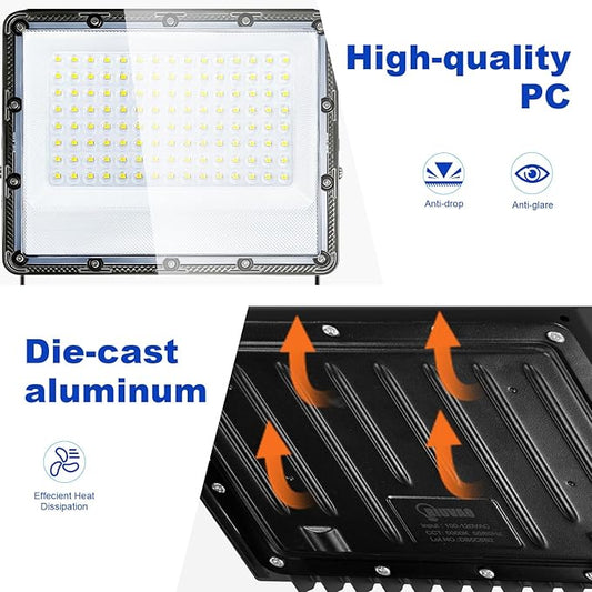 150W Flood Lights Outdoor, 22500lm Bright LED Work Light with Plug, 5000K Daylight White LED Flood Lighting, IP65 Waterproof Security Lights Floodlight for Yard Garage Stadium Playground 2 Pack