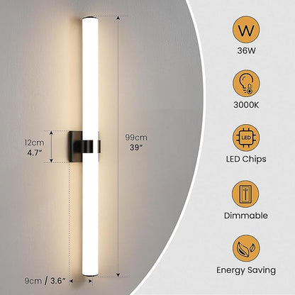 AIJIASI Bathroom Vanity Light - 39 Inch Black Bathroom Lighting Fixtures Over Mirror 36W 3000K Dimming LED Vanity Light Bar Modern Vanity Light Fixture for Mirror Bedroom Living Room