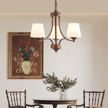 3-Light Oil Rubbed Bronze Chandelier for Dining Room Farmhouse Pendant Light Fixture with Frosted Glass Rustic Ceiling Lighting Modern Hanging Lamp for Kitchen Island Entryway, 47.2" Height Adjustable