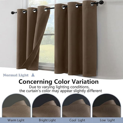 Simplebrand Brown Kitchen Valances for Windows 18 Inches Long 2 Pack, Room Darkening Window Valances for Living Room, Grommet Short Straight Drape Kitchen Curtains for Bedroom Kids Room, 40Wx18L