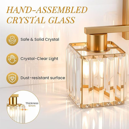 Crystal Bathroom Light Fixtures, 4-Light Brushed Gold, Vanity Lights for Bathroom Over Mirror, Modern Bath Wall Sconce for Mirror Bedroom Living Room