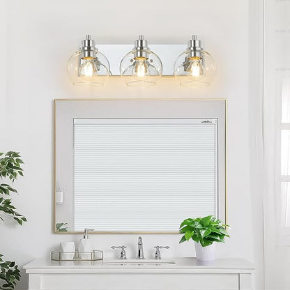 Tuscarora Chrome Vanity Light Fixture - 3 Light Bathroom Vanity with Clear Glass Shade - Light Over Mirror for Bathroom Lighting