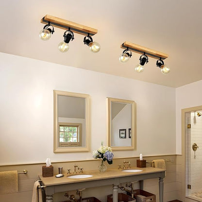 Industrial Track Lighting Fixtures Ceiling, Farmhouse Wood Ceiling Spot Lighting,Rustic Kitchen Ceiling Light Fixtures for Kitchen Bedroom Bathroom Hallway.