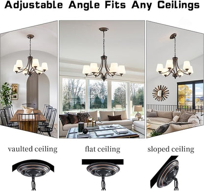6-Light Farmhouse Chandeliers Black and Gold Dinner Room Light with Frosted Glass 47.2" Adjustable Pendant Ceilling Lighting Rustic Vintage Hanging Lamp for Kitchen Island Dining Table Living Room