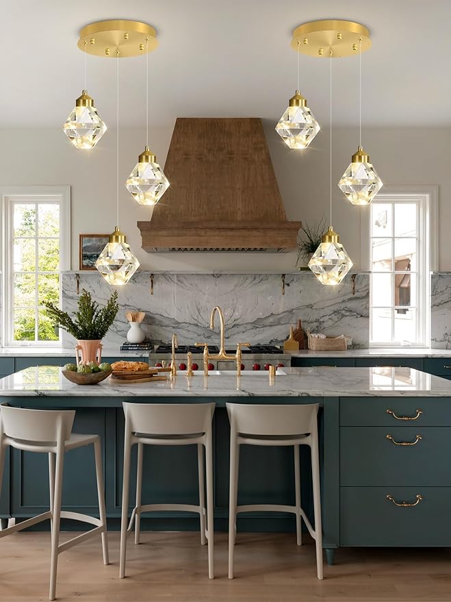 Pendant Light for Kitchen Island 3-Lights Mini Crystal Chandeliers,Crystal Ceiling Hanging Lights Pendant Ceiling Light Fixture,for Kitchen Island Dining Room Bedroom Hallway