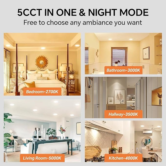 Simple Deluxe 12 Pack 6 Inch Ultra-Thin Recessed Ceiling Light with Junction Box,2700K-5000K 5CCT,1050LM 12W Eqv 110W Brightness Dimmable Canless Wafer Downlight ETL&FCC