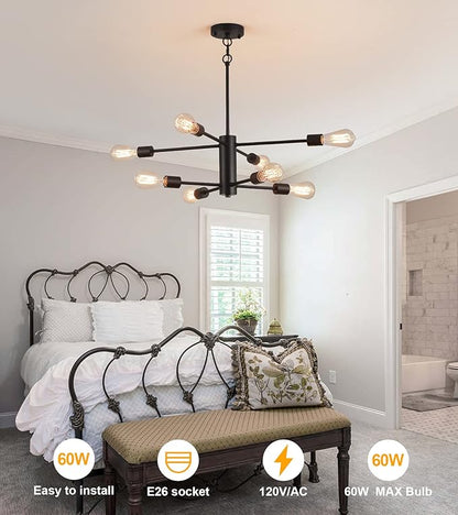 AMZASA Black Modern Sputnik Chandeliers, 8 Light Farmhouse Mid Century Pendant Light for Dining Room Living Room Kitchen Island Entryway Foyer UL Listed