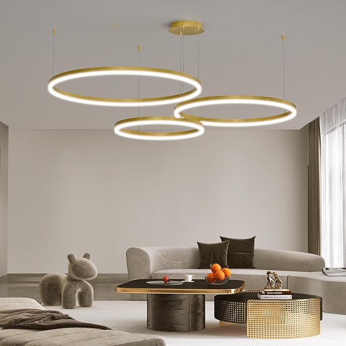 Mikeru Modern 3 Ring Chandelier Light, LED Pendant Light Fixtures with Remote Control 3000k-6500K Adjustable Color Temperature Light for Living Room, Bedroom, Kitchen（15.7+23.6+31.5IN）