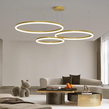 Mikeru Modern 3 Ring Chandelier Light, LED Pendant Light Fixtures with Remote Control 3000k-6500K Adjustable Color Temperature Light for Living Room, Bedroom, Kitchen（15.7+23.6+31.5IN）
