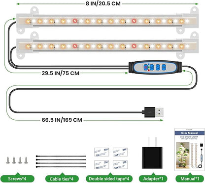 Wiaxulay 8 inch Grow Light Strip, 56 LEDs Full Spectrum Grow Lights for Indoor Plants, Under Cabinet Grow Lamp with Auto Timer 6/12/16 Hrs, 3 Lighting Mode, Ideal for Seedling, Plant Stand, 2 Bars