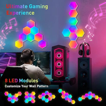 TISOFU 8 Pack Hexagon Lights LED Wall Panels, RGB Color Gaming Light Decoration with APP/Music Sync & Remote, Boys DIY Smart Modular Hexagonal Honeycomb Bedroom Glide Hex Tiles Panel