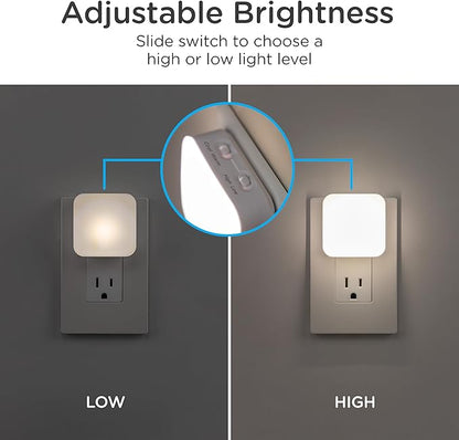 Lights by Night Dimmable LED Night Light, Plug-in, Dusk to Dawn Sensor, Adjustable, Compact, 4 Settings, Ambient Lighting, for Kids or Adults, Bedroom, Bathroom, Nursery, Hallway, 2 Pack, 82179