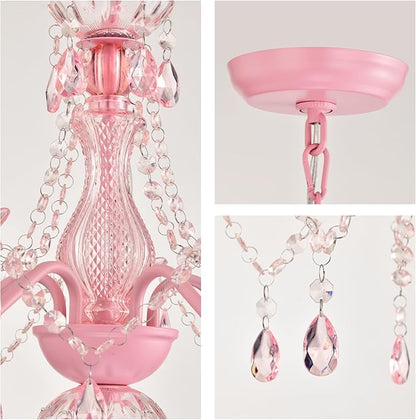 Small Pink Chandelier for Girls Room 5 Light Pink Acrylic Crystal Chandeliers Small Kids Chandelier for Bedroom