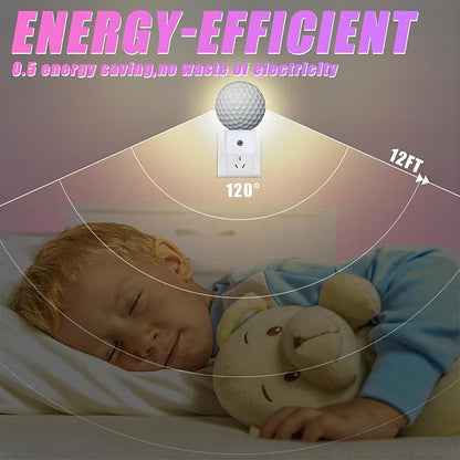 Golf Ball Night Light Sport Ball Night Lights LED Lamp Round Plug into Wall Nightlight with Dusk to Dawn Sensor Home Hallway Stairway Kitchen Decor