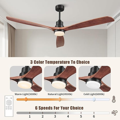 Ceiling Fans with Lights and Remote, 72 Inch Outdoor Ceiling Fan with Light, 3 Downrods, ETL Listed, 3 Blades and 6 Speed Large Ceiling Fans Quiet DC Motor for Patio Farmhouse, 72in,Walnut