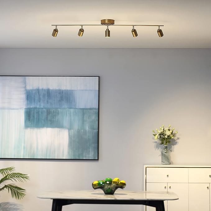 Shura Brushed Brass 5-Light Track Light with Adjustable Heads, Integrated LED Bulbs, 4 ft. Track Lighting Kit Ceiling Light, 3000k, 2450 Lumens