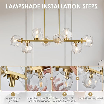 Jonsi Modern Linear Chandeliers 8 Light Clear Glass Dining Room Light Fixture 39" Gold Mid Century Chandelier Pendant Light for Living Room Kitchen Island