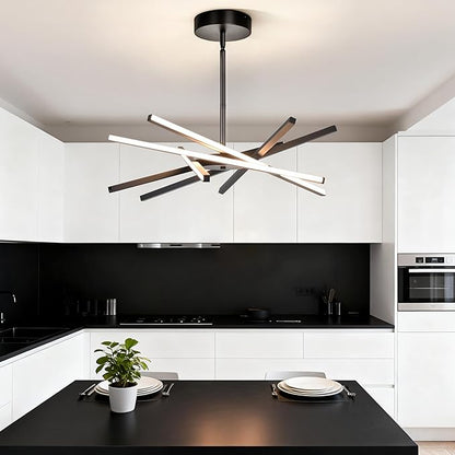 Modern Black Chandeliers Ceiling 36W LED Pendant Light Embedded Mount Chandeliers，LED 6-Lights Linear Pendant Light for Kitchen Island Dining Room Bedroom Living Room Entryway，L23.62"*0.59"/6