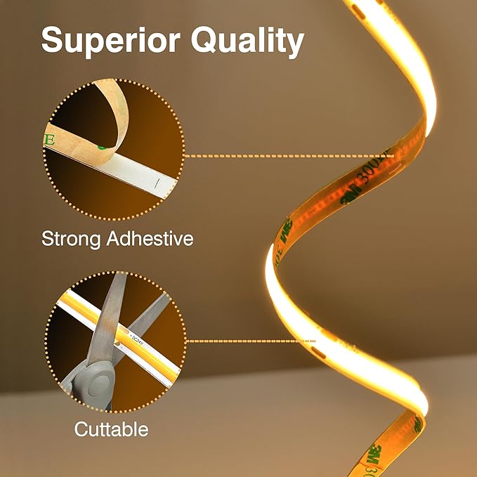 Pandery COB LED Strip Lights Natural White,24V Dimmable led Light Strip KIT with Remote and app Control,4000K 65FT/20m 8mm Wide Ra>90 Cuttable Flexible Strip Lights for Bedroom,Shelf,Cabinet