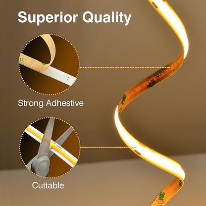 Pandery COB LED Strip Lights Warm White,24V Dimmable led Light Strip KIT with Remote and app Control,3000K 65FT/20m 8mm Wide Ra>90 Cuttable Flexible Strip Lights for Bedroom,Shelf,Cabinet