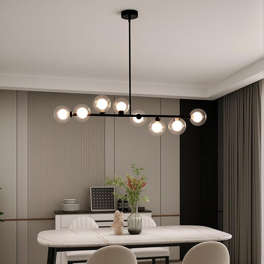 Black Sputnik Chandelier, 8 Lights Modern Bubble Chandelier with Double Glass Lampshade, Mid Century Globe Pendant Lights for Dining Room Kitchen Island - Black