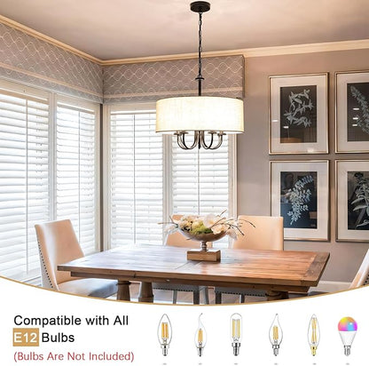 5 Lights Drum Chandelier for Dining Room 19" Modern Farmhouse Black Chandeliers with Shades Round Pendant Light Fixtures Linen Hanging Chandeliers for Bedroom Living Room Kitchen Over Table Foyer