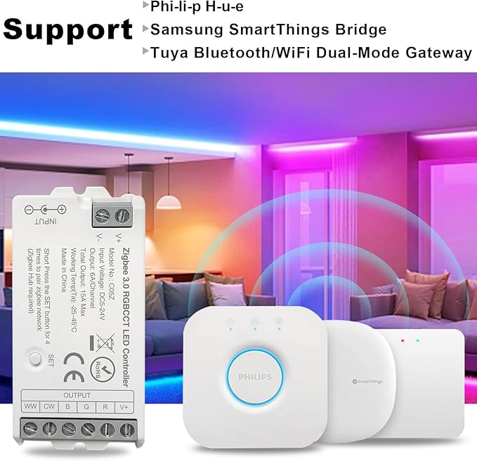ZigBee 3.0 LED Controller C05Z RGBCCT LED Strip Bulb Dimmer Compatible with Echo Plus Home-kit Zigbee Hub Bridge Required DC5-24V for LED Strip Lights
