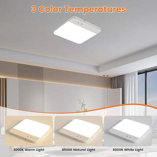 Rechargeable Motion Sensor Ceiling Light Fixture, 7.8inch Dimmable 3000K/4500K/6500K Adjustable Square White Closet Light for Hallway Bathroom Kitchen, Timer, 500LM,RA80