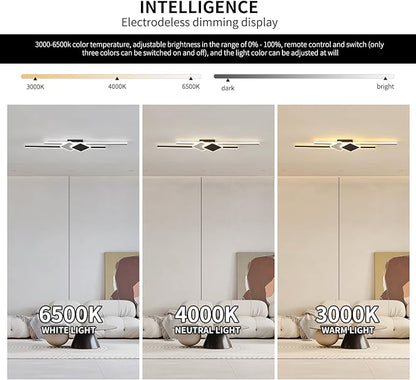 Qcyuui Linear Ceiling Light Modern LED Ceiling Lamp Dimmable Acrylic Ceiling Lighting Fixture with Remote Control for Bedroom Kitchen Dining Room Cloakroom Hallway(45W/39.4in/Linear Square)
