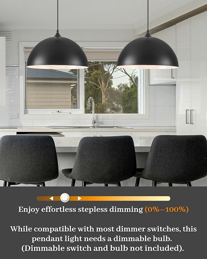 Large Pendant Lights Kitchen Island, 16 Inch Black and White Dome Pendant Light, Black Farmhouse Pendant Light, Large Industrial Pendant Lights for Kitchen Island, Dining Room, Cafe, 2 Pack