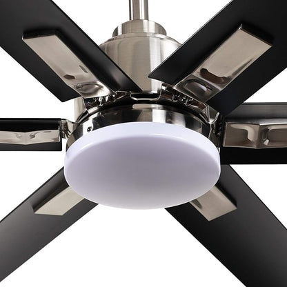 72-Inch DC Motor Ceiling Fan with LED Light, 6 Black Aluminum Blades, Remote Control, Reversible, Energy Efficient Large Indoor/Outdoor Ceiling Fan for Living Room, Patio