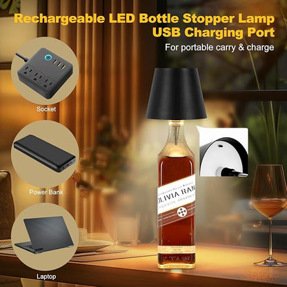 Wireless Bottle Lamp, 2025 New 3 Color Rechargeable Wine Bottle Lights for Bars Restaurants (Black, 1PC)