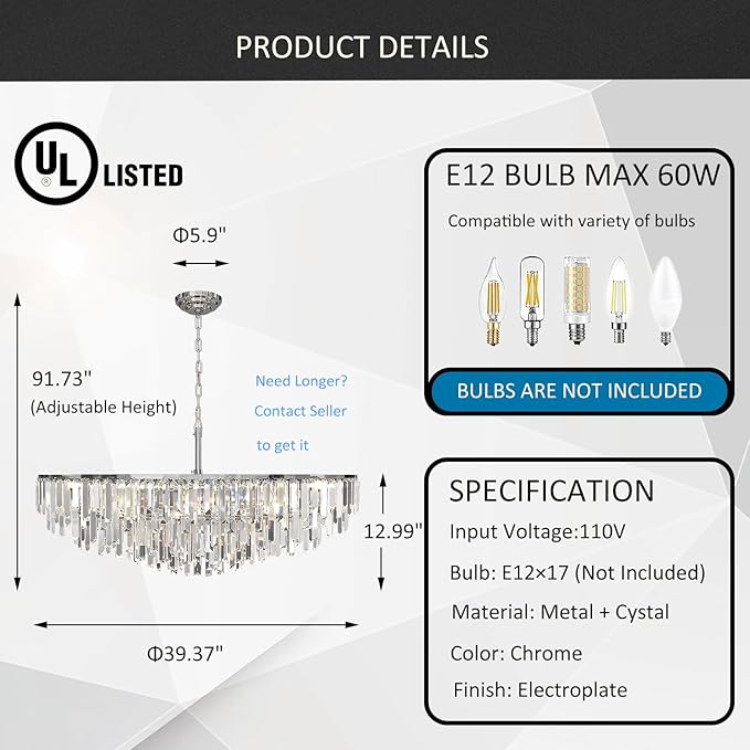 Modern Chrome Crystal Chandelier, 17 Lights 7-Tier Round Luxury Top K9 Crystal Chandeliers Large Ceiling Pendant Light Fixture for Dining Room Living Room Bedroom Foyer
