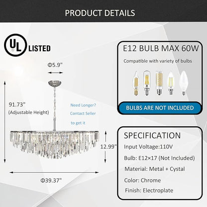 Modern Chrome Crystal Chandelier, 17 Lights 7-Tier Round Luxury Top K9 Crystal Chandeliers Large Ceiling Pendant Light Fixture for Dining Room Living Room Bedroom Foyer